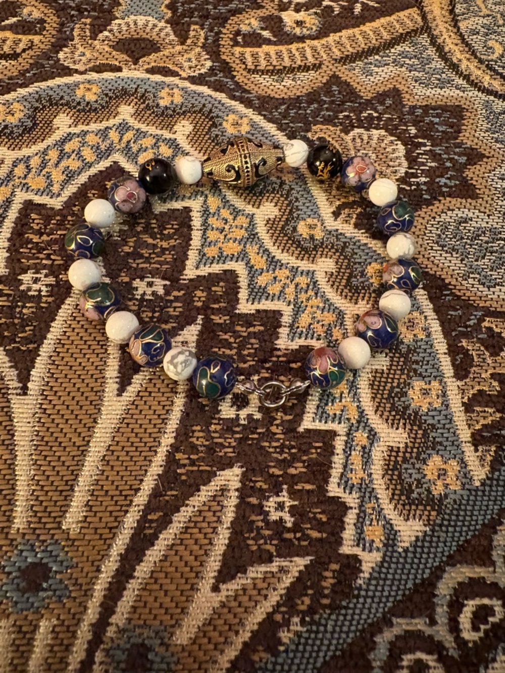Cloisonné Bead Bracelet in Blue, Green and White